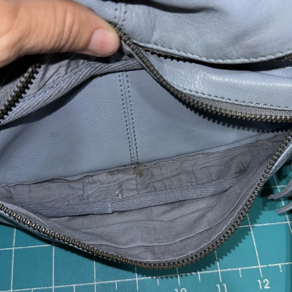 Free People Light Blue Goa Leather Archer Sling Waist Bag  Fanny Pack 7x15x3